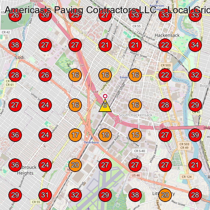 Americas's Paving Contractors LLC GeoGrid visibility map for Paving Contractor in Passaic